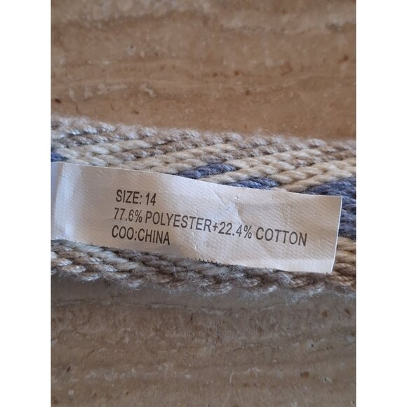 Woven Boho Chic Belt With Blue & Beige Geometric Pattern And D-Ring - Picture 8 of 10